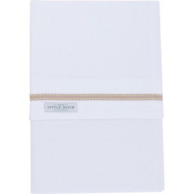 LITTLE DUTCH 01394 Baby Bed Sheet, White with Beige Trim, 110 x 140 cm