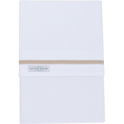 LITTLE DUTCH 01394 Baby Bed Sheet, White with Beige Trim, 110 x 140 cm