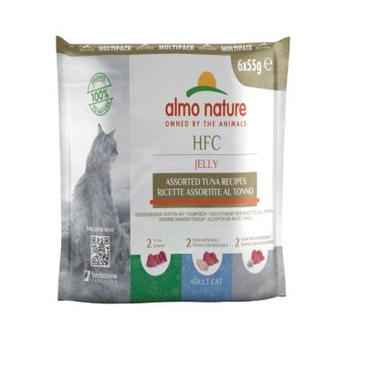 Almo Nature HFC Jelly Cat Food, Various Tuna Recipes, Human Quality, Gluten-Free, 6 x 55 g