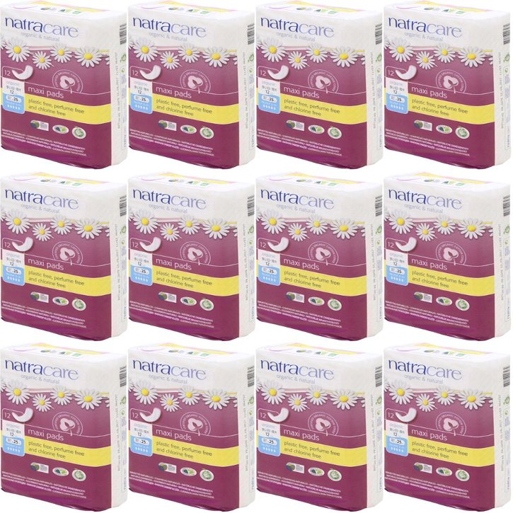 Natracare Natural Super Pads, 12 Packs of 12, 144 Pads Total