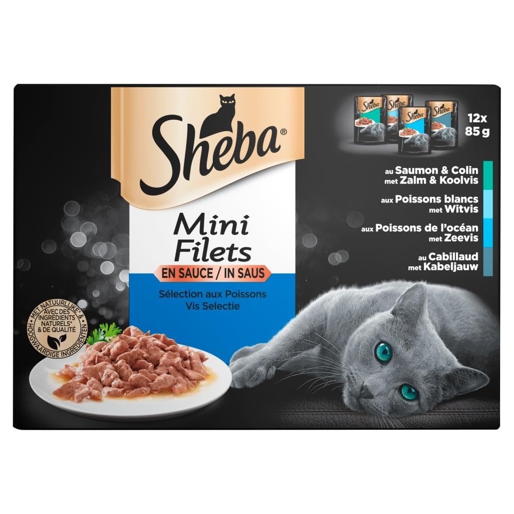 Sheba Cat Food Fish Selection Mini-Fillet in Sauce, 12 x 85 g Pouches