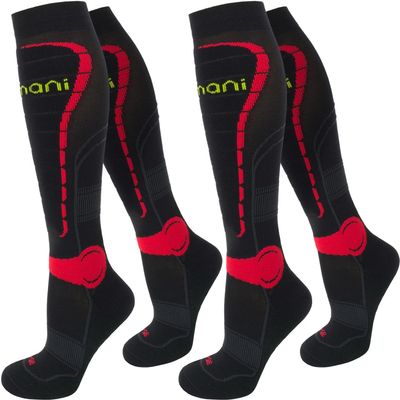 normani 2 Pairs Support Knee-High Compression Socks, Black Color Style/Red, Size 35/38