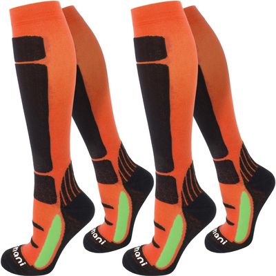 normani 2-Pair Support Knee-High Compression Socks, Orange/Black, Size 35/38