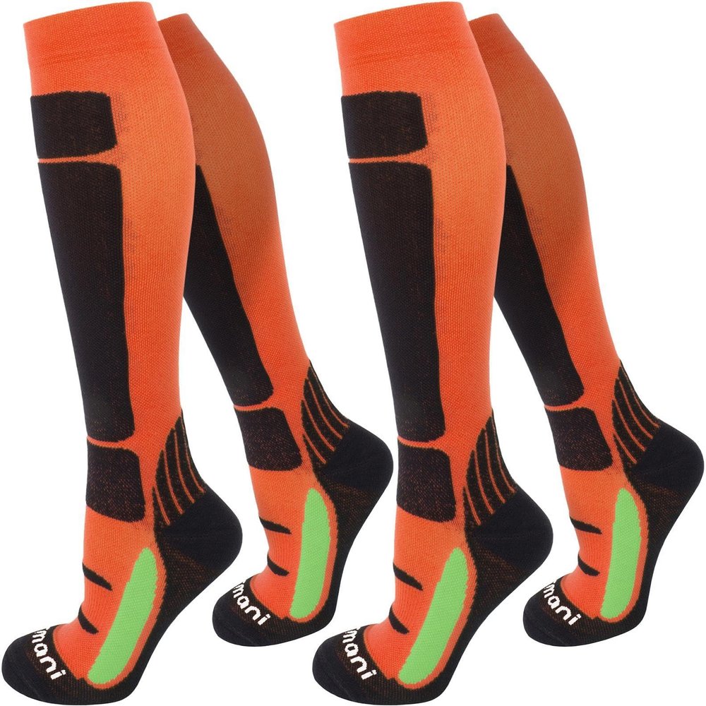 normani 2-Pair Support Knee-High Compression Socks, Orange/Black, Size 35/38