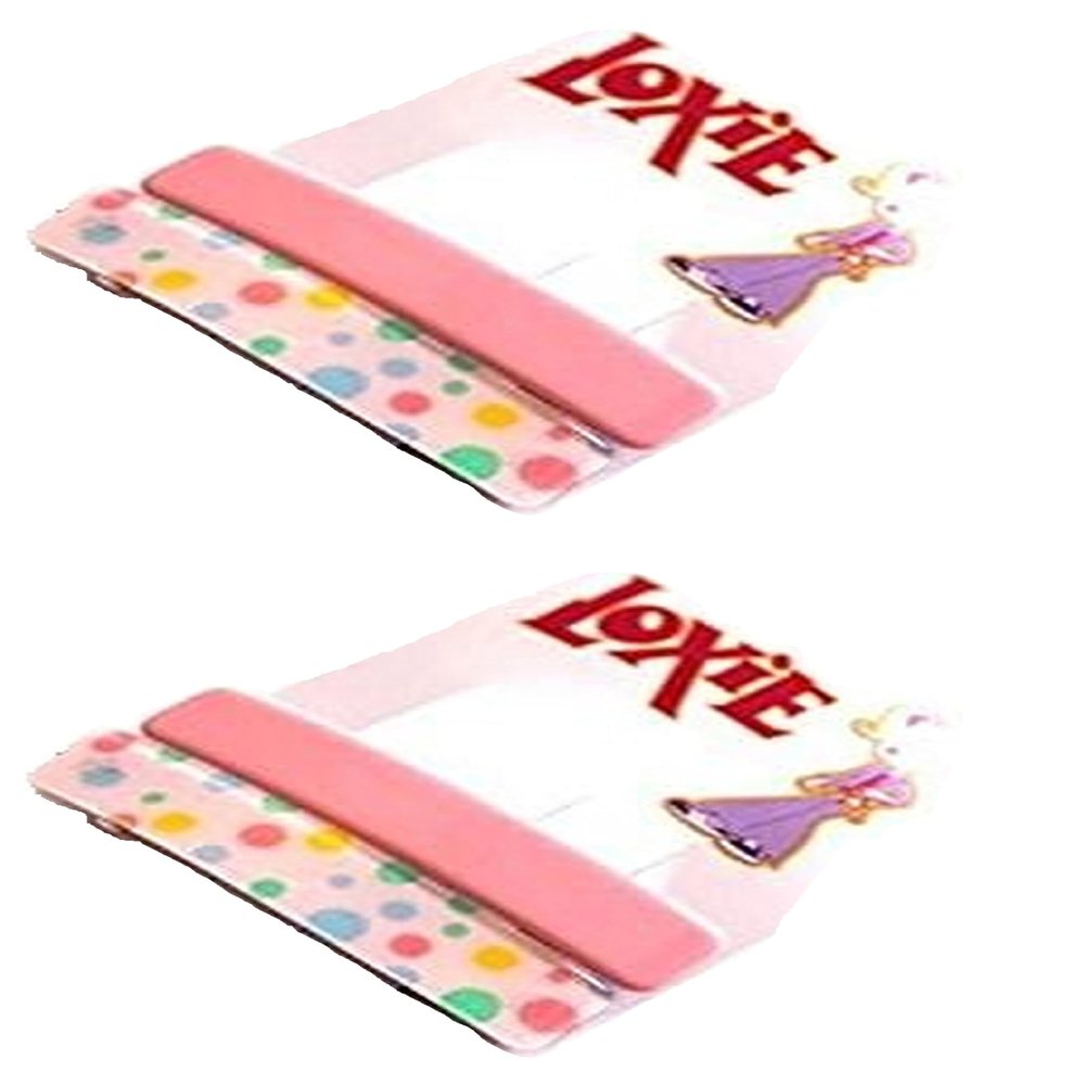 Loxie - 2 Pretty Pink Solid/Polka Dot Spring-Closure French Hair Clips/Barrettes