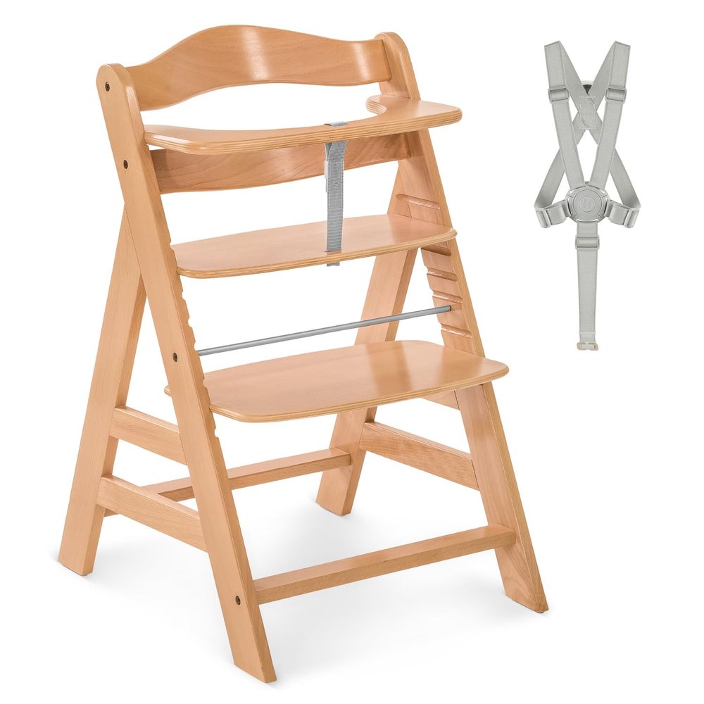 hauck Alpha+ Wooden Adjustable High Chair for Babies, 6 Months to 90 kg, Natural