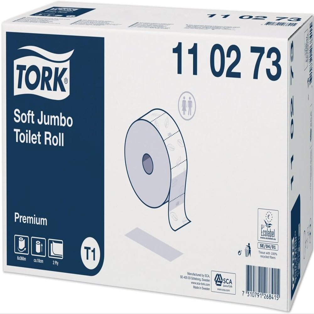 Tork 110273 Soft Jumbo Toilet Paper, 2-Ply, White, T1 Premium