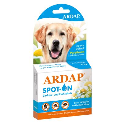 ARDAP Spot-On for Dogs Over 55 lb (25 kg) – Pyrethrum – Tick and Flea Protection – 3 x 4 mL Tubes – Up to 12 Weeks (PT19)