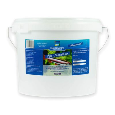 DRAK-Aquaristik Zflo Breeder Flakes with Spirulina and Squid, 1,000 g Bucket