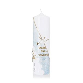 Baptism Candle for Boys (No. 8), Hand-Decorated Wiedemann Candle (Without Name Personalization)