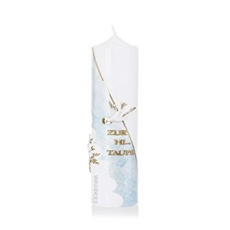 Baptism Candle for Boys (No. 8), Hand-Decorated Wiedemann Candle (Without Name Personalization)