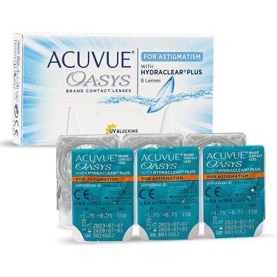 Acuvue Oasys for Astigmatism 2-Week Soft Contact Lenses, 6 ct. / BC 8.6 mm / DIA 14.5 / CYL -0.75 / Axis 120 / 1 Diopter