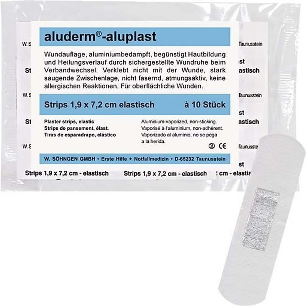 Shngen aluderm-aluplast Elastic Wound Plasters, 1.9 x 7.2 cm, Pack of 10