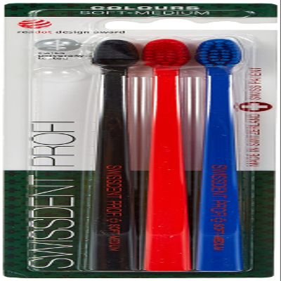 SWISSDENT PROFI COLOURS Toothbrushes, Medium-Soft Bristles, Patented Spoon Shape, 3-Pack
