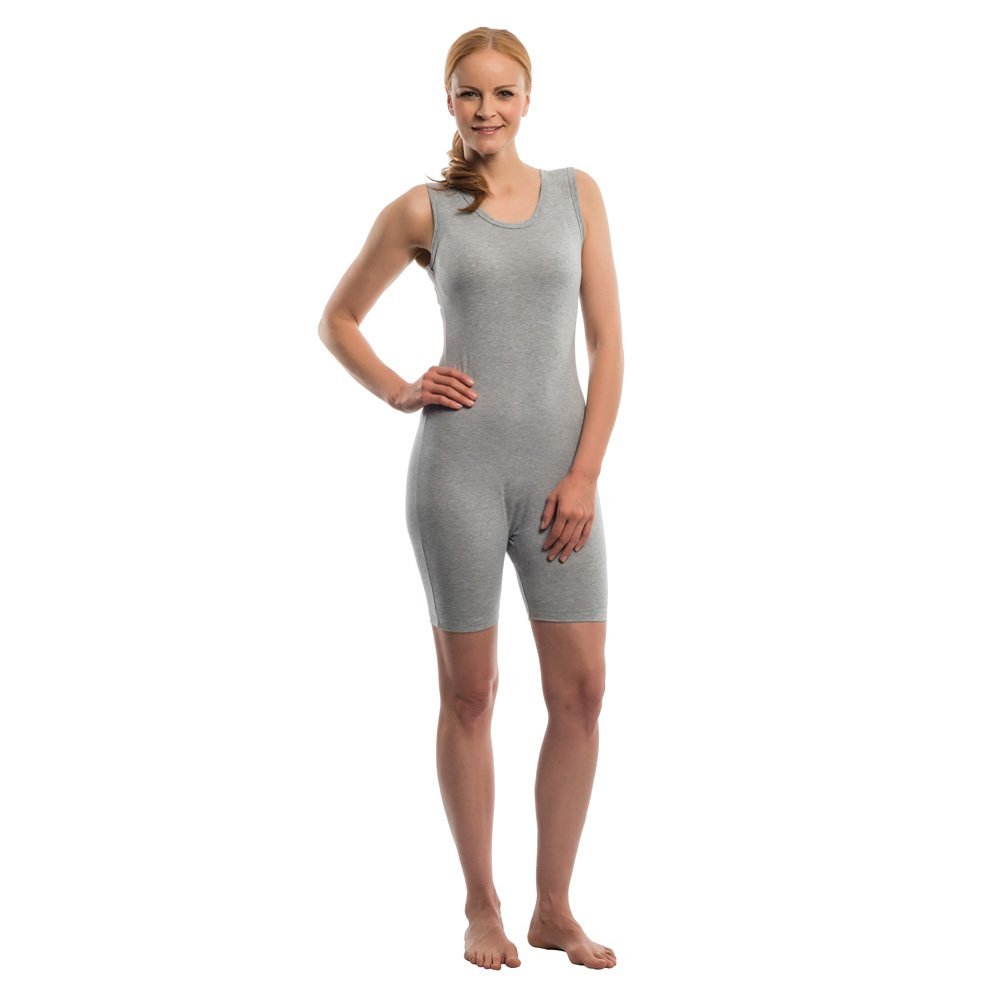 Suprima Care Bodysuit with Diagonal Back Zipper, Gray, XXL