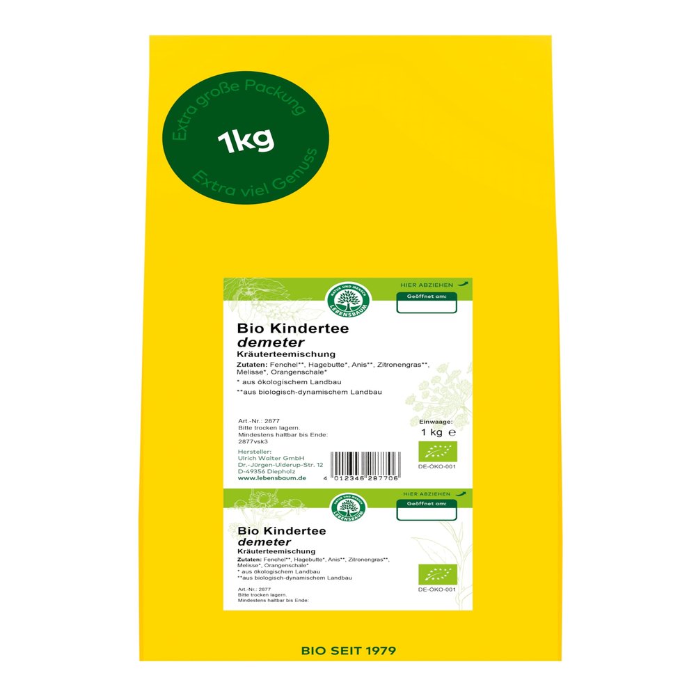 LEBENSBAUM Organic Children's Herbal Tea Blend, Loose, with Lemon Balm, Peppermint, Fennel, Anise & Rosehip, Balanced and Aromatic, 1 kg