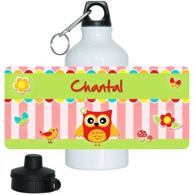 Eurofoto Aluminum Water Bottle with Chantal Name and Owl Design for Girls