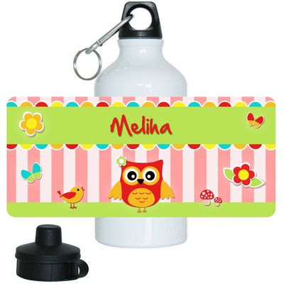 Aluminum Drinking Bottle with Meliha Name and Owl Design for Girls