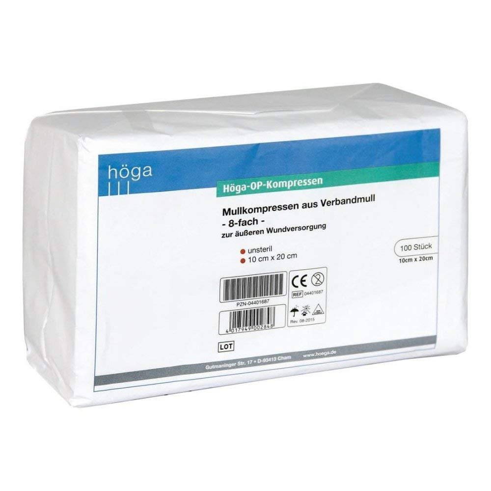 HGA OP Gauze Swabs 10 x 20 cm, Non-Sterile, 8-Ply, 100 Count