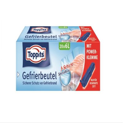 Toppits 4 L Freezer Bags, 25 Count, Zipper Closure, Heat-Sealable, Clear, Disposable