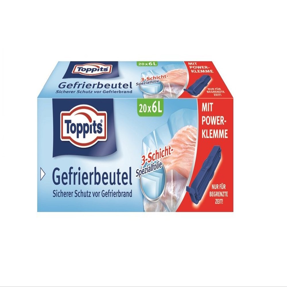 Toppits 4 L Freezer Bags, 25 Count, Zipper Closure, Heat-Sealable, Clear, Disposable