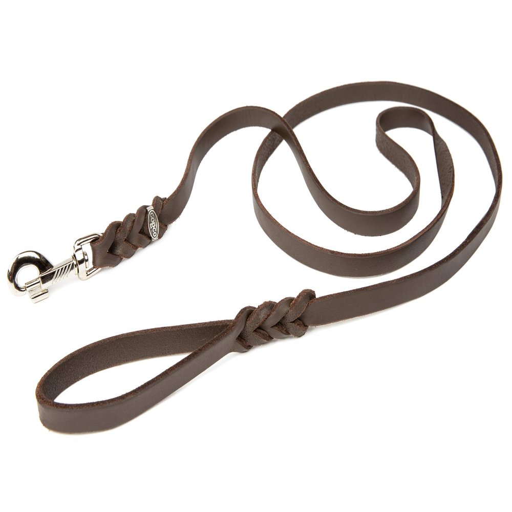 CopcoPet Oiled Leather Dog Leash, 2 m x 8 mm, Brown, Braided, Chrome-Plated Carabiner