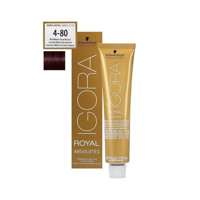 Schwarzkopf IGORA Royal Absolutes Permanent Anti-Age Color Cream 4-80 Medium Brown Red Natural, 1 Pack (60 ml)