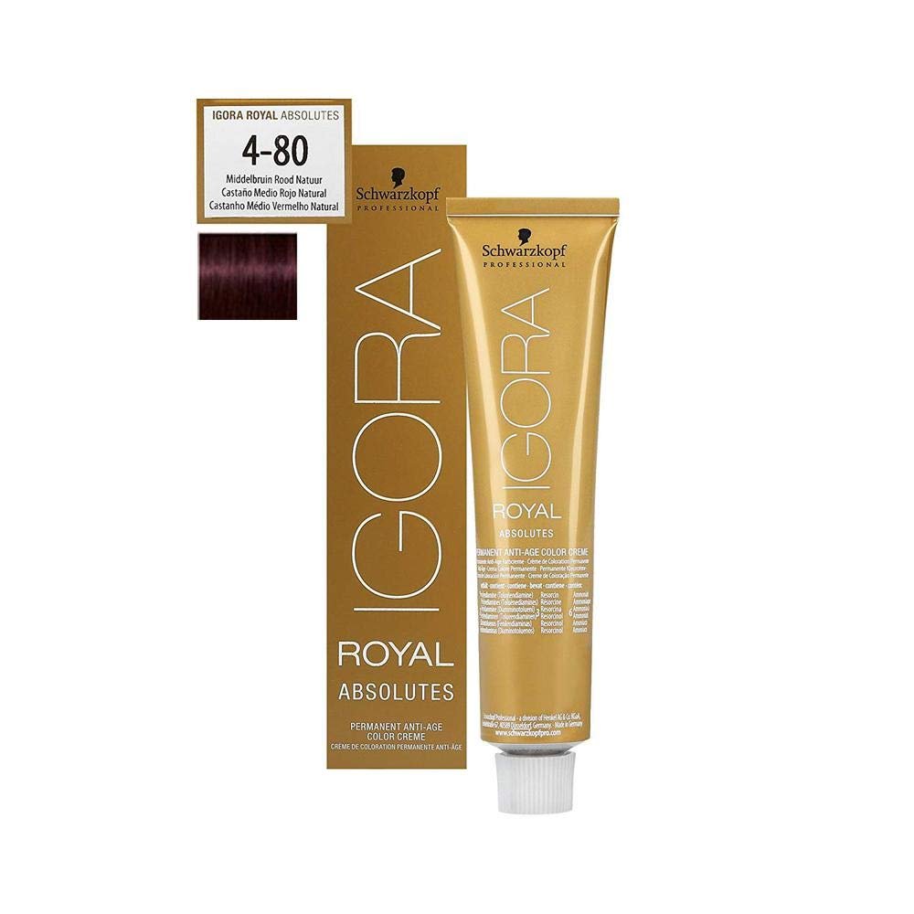 Schwarzkopf IGORA Royal Absolutes Permanent Anti-Age Color Cream 4-80 Medium Brown Red Natural, 1 Pack (60 ml)