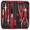 8-Piece Professional Manicure and Pedicure Case, Burgundy Genuine Leather view 2