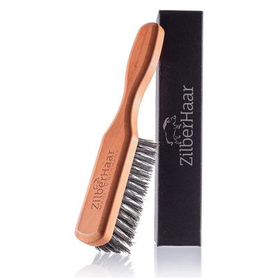 ZilberHaar Beard Brush (Firm Bristles) | 100% Boar Bristles and German Pear Wood | For All Beard Balms and Oils | Made in Germany