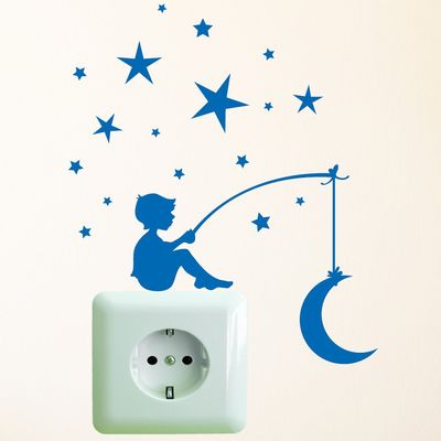 Loft Moon Angler with Stars Wall Decal – Brilliant Blue