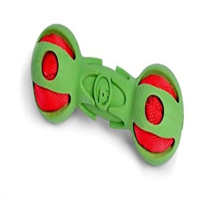 Petface Crinkle Dumbbell Dog Toy, 15 cm, Green