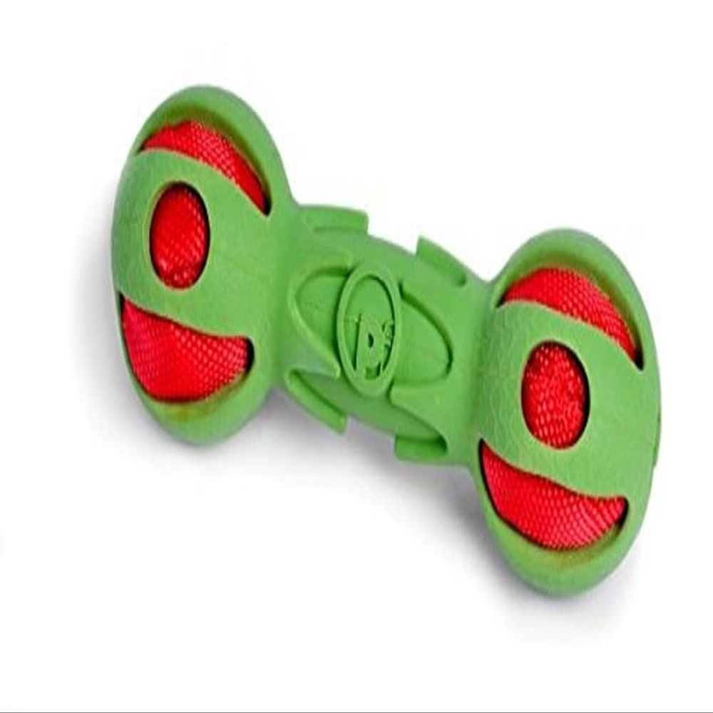 Petface Crinkle Dumbbell Dog Toy, 15 cm, Green