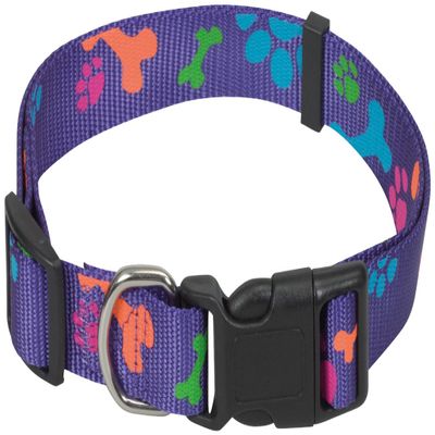 CHAPUIS SELLERIE SLA478 Adjustable Dog Collar - Nylon with Purple Paw Prints - 25 mm Wide - 46–66 cm - XL