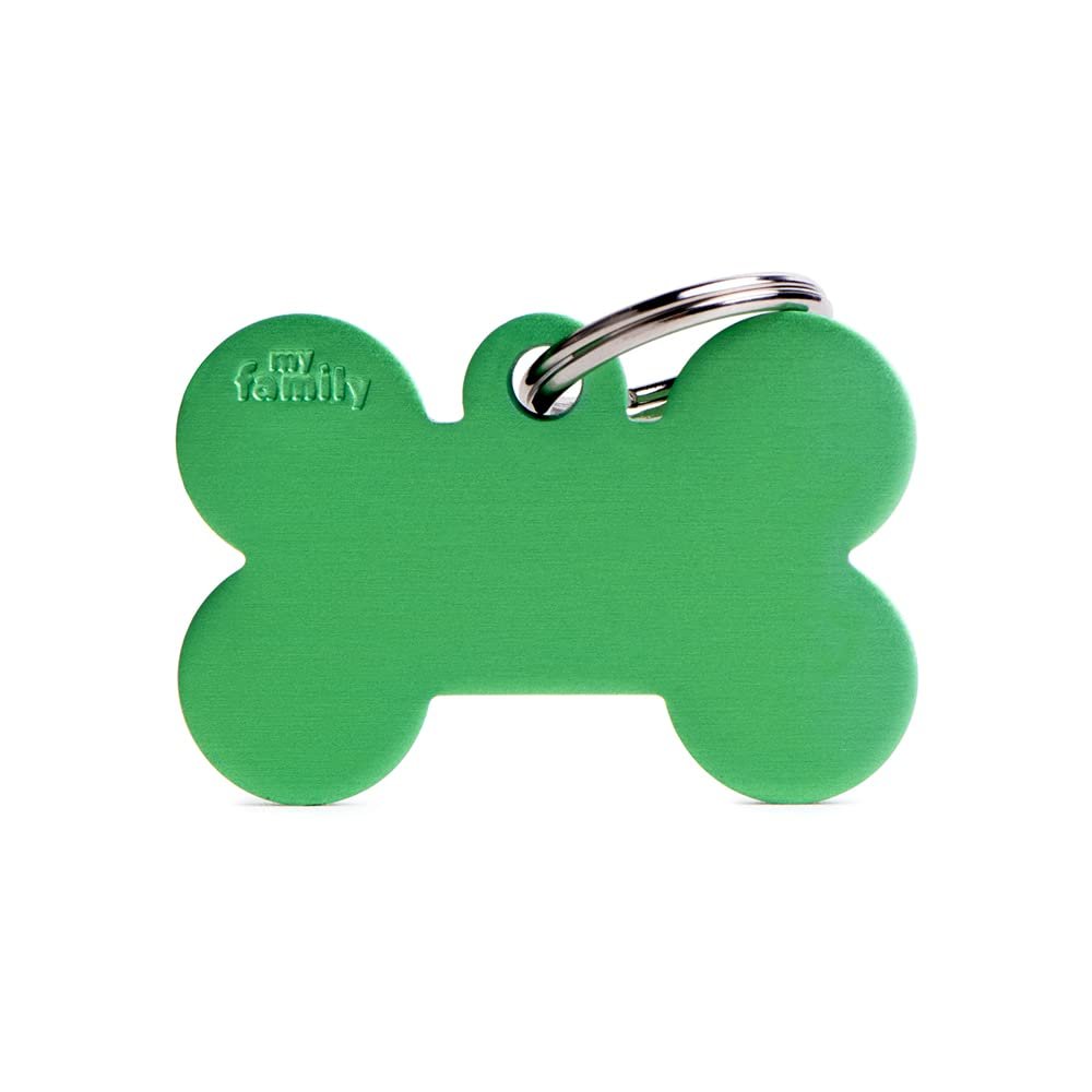 MYFAMILY Large Bone Tag Aluminum Green Plate Dog Free Engraving