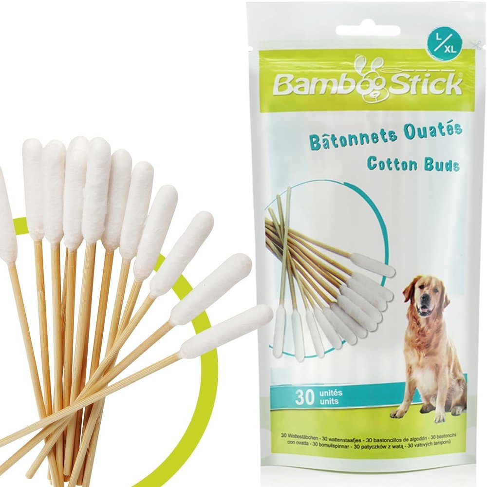 H3D BambooStick Pack of 30 L/XL Cotton Swabs for Cleaning Large Dogs’ Ears – Easy to Use – Developed by a French Veterinarian