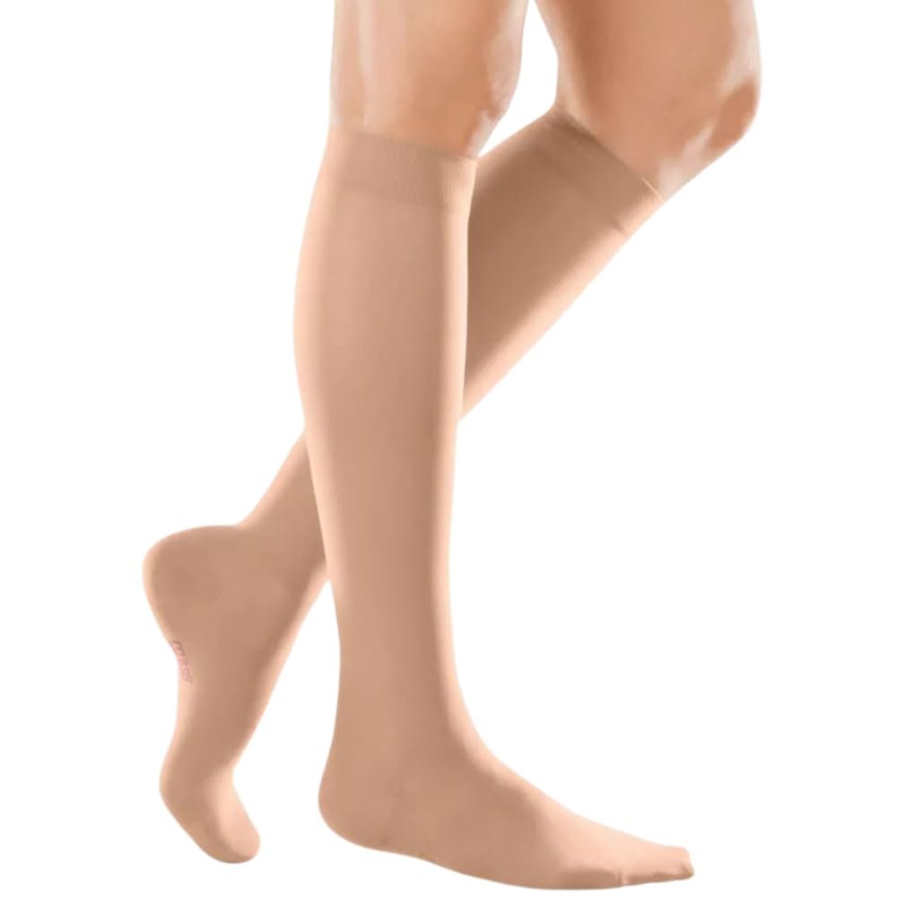 medi mediven elegance 0249107 Women's Knee-High Compression Stockings, Open Toe, CCL 2, Dotted Grip Band, Caramel, Size VII Regular
