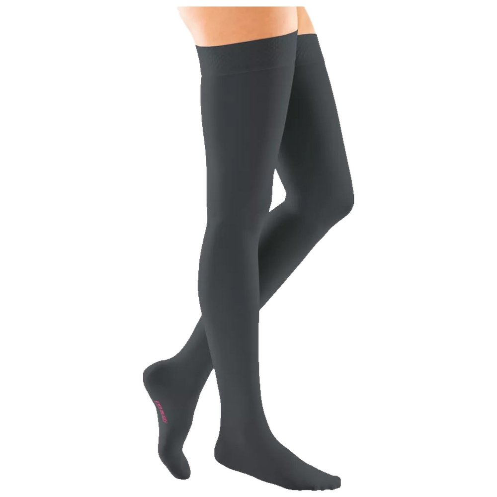medi mediven forte Compression Class 2 Thigh-High Stocking, Multifunctional Grip Band, Regular, Open Toe, Black, Size IV