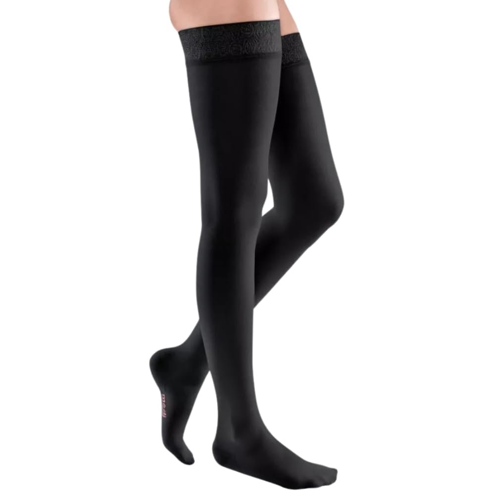 medi mediven elegance 0260516 Women's Thigh-High Compression Stockings, Closed Toe | CCL2 | Knitted Top Band | Black | Size VI, Regular