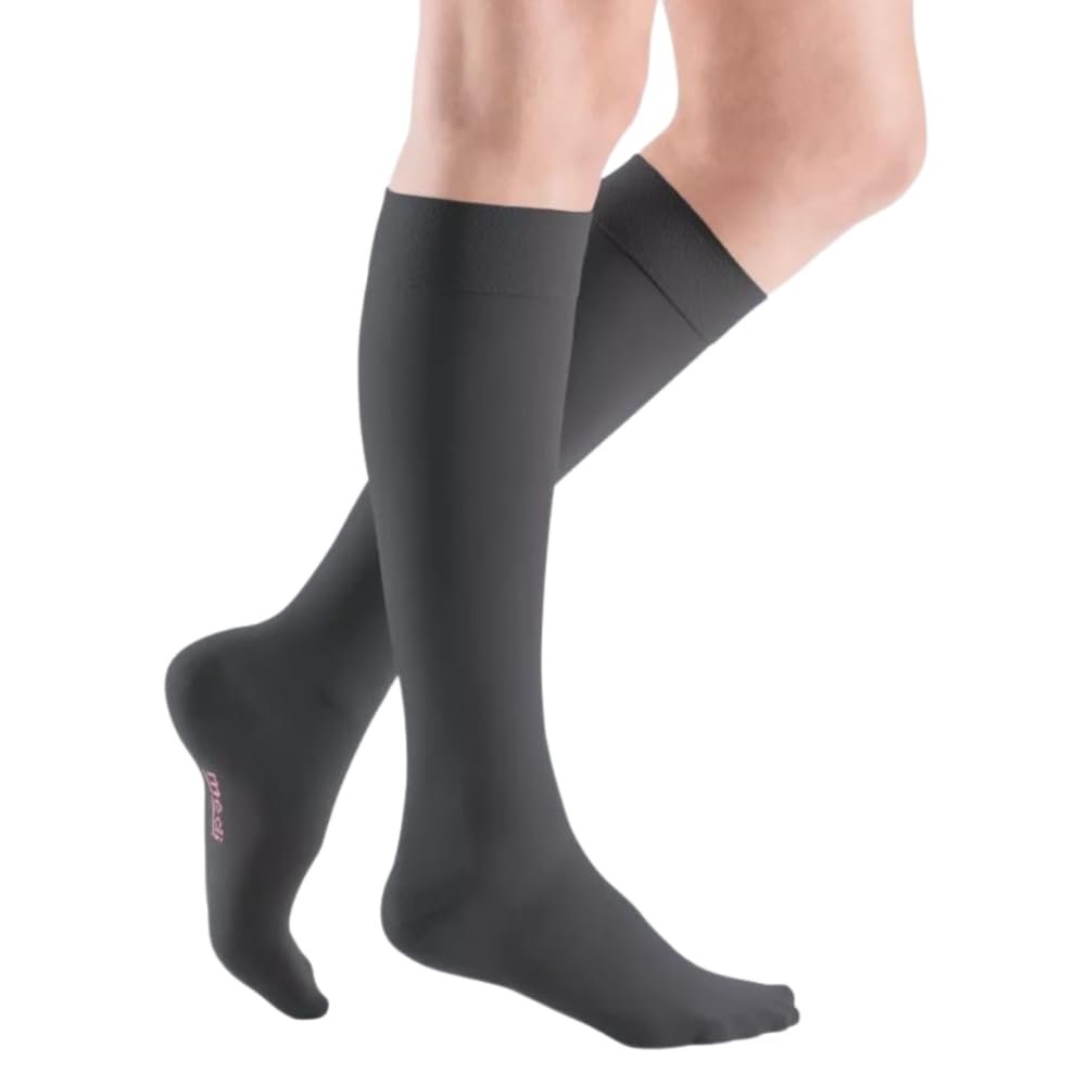 medi mediven elegance - 0249A16 Knee-High Women's Compression Stockings, Closed Toe | CCL 2 | Dotted Grip Band | Anthracite | Size VI, Normal