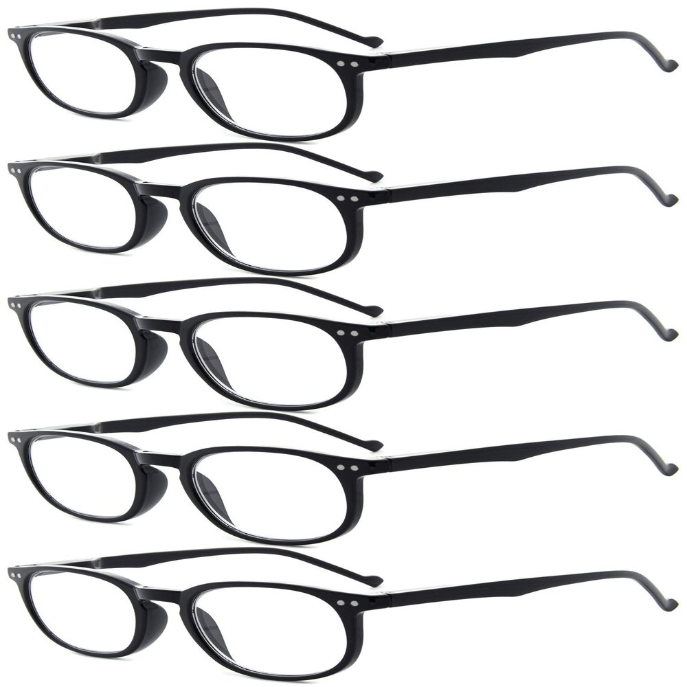 Eyekepper 5-Pack Spring-Hinge 80s Classic Reading Glasses, Black, +3.50