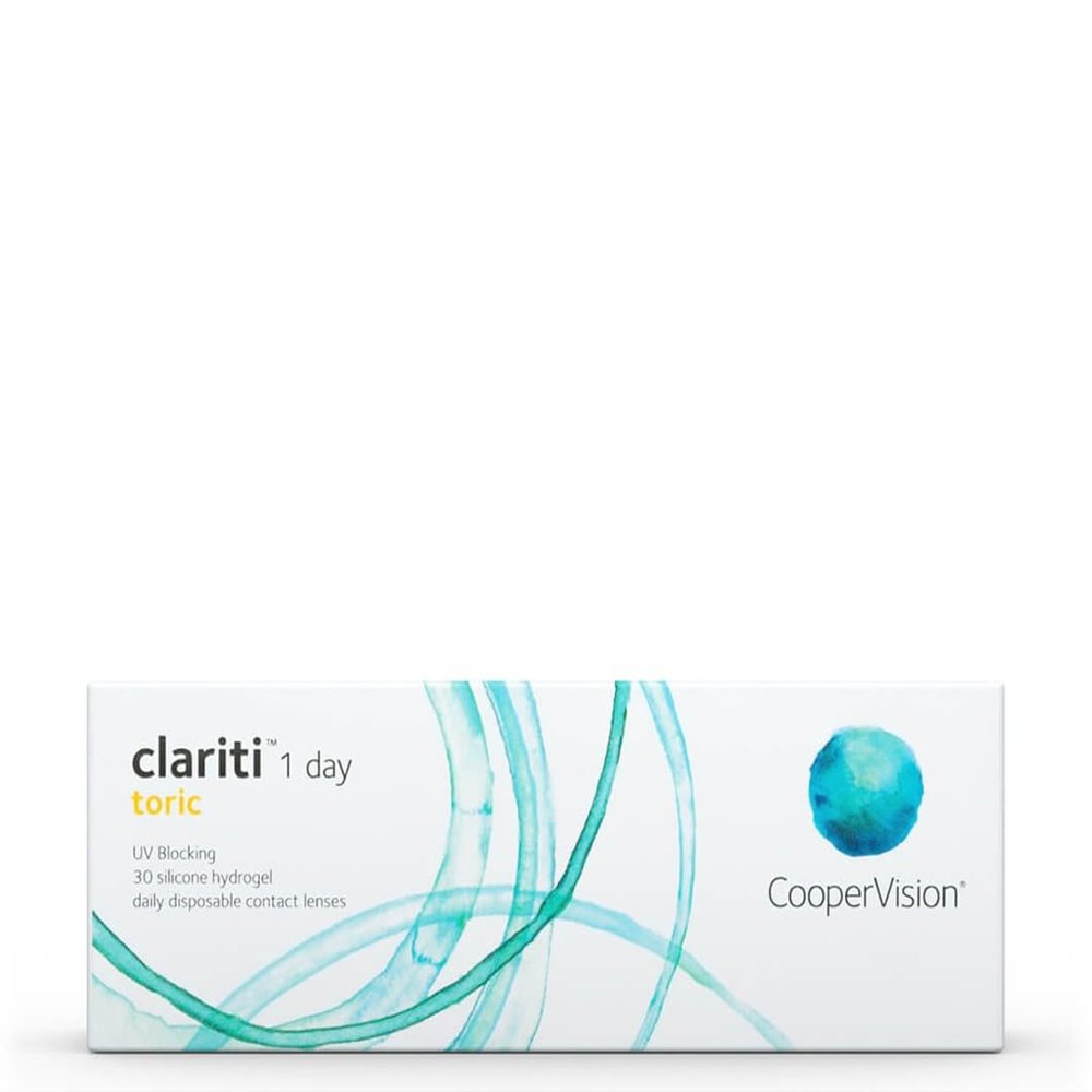 Clariti 1 Day Toric Daily Contact Lenses, R 8.6, DIA 14.3, -2.00 Diopters, Cylinder -1.25, Axis 20–30, Astigmatism