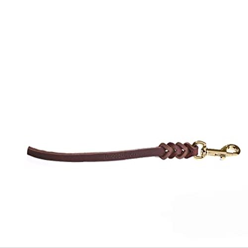 Braided Leather Traffic Leash 40 cm x 12 mm, Brown, Brass