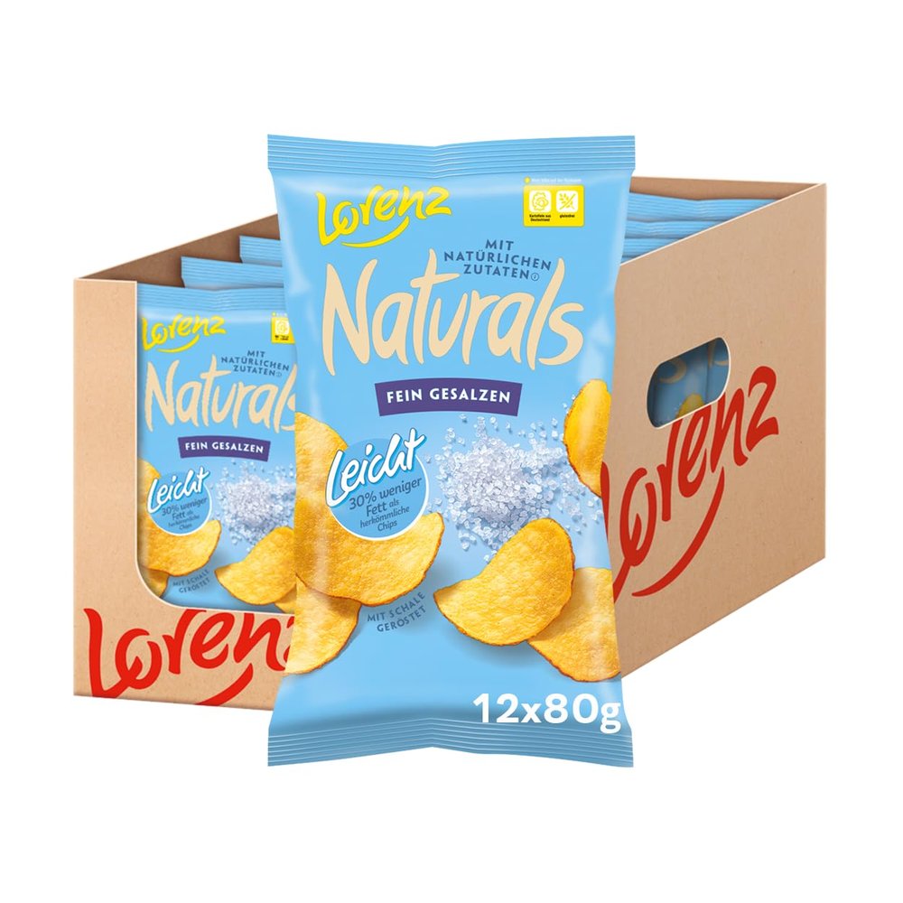 LORENZ Naturals Lightly Salted Potato Chips, 12 x 80 g, Vegan