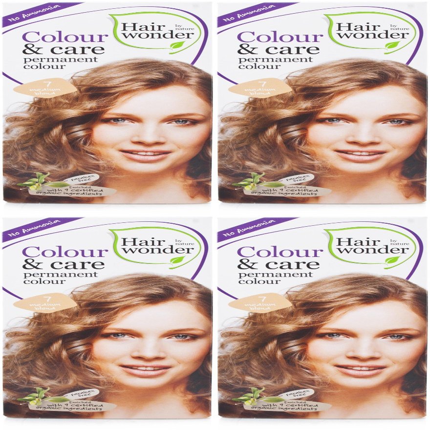 (4-Pack Bundle) | Hennaplus Hairwonder Colour and Care 7 Medium Blonde, 100 ml | 100 ml - Hair Wonder