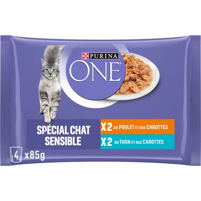 Purina ONE Tender Pieces in Sauce for Adult Cats, Chicken + Tuna, 12 (4 x 85 g)