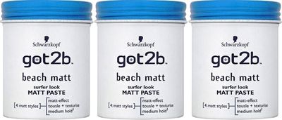 got2b Beach Matte Matt Paste, 3 x 100 ml, Styling Paste for Matte Surfer Looks