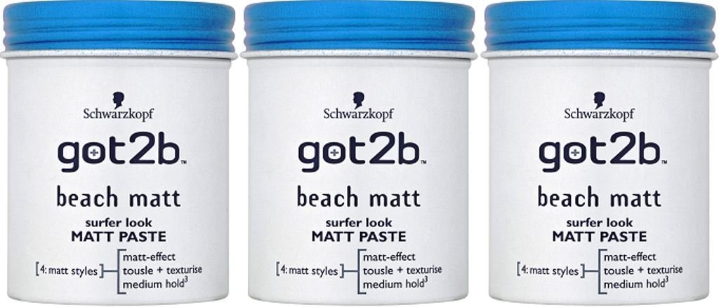 got2b Beach Matte Matt Paste, 3 x 100 ml, Styling Paste for Matte Surfer Looks