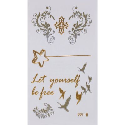 Gold Silver | Metallic Jewelry Flash Tattoo Stickers W-199, 8 x 10 cm