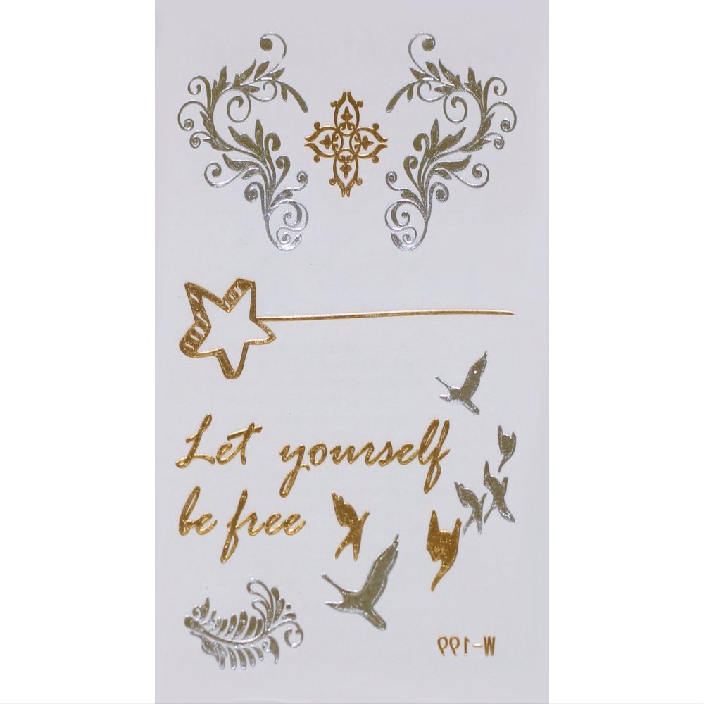 Gold Silver | Metallic Jewelry Flash Tattoo Stickers W-199, 8 x 10 cm